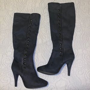 Black calf high heel boots